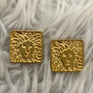 ANNE Klein Iconic Gold Signature Lion Head Logo Clip on Earrings